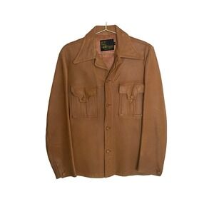 SILTON CALIFORNIA Mens Tan Leather Button Up Shirt Jacket Western Style Size 40